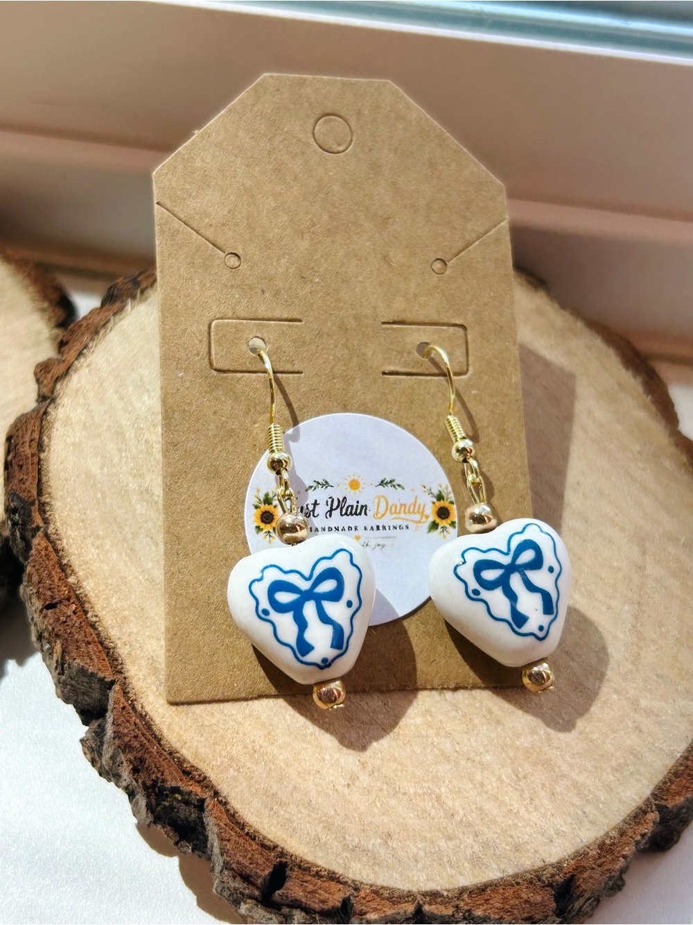 Blue Bow Heart Dangle Earrings Cottagecore Coquette Style